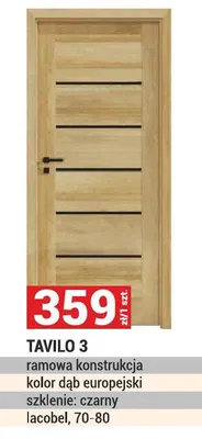 Drzwi TAVILO 3 ramowa konstrukcja kolor dąb europejski szkłenie: czarny lacobel, 70-80 promocja w Merkury Market