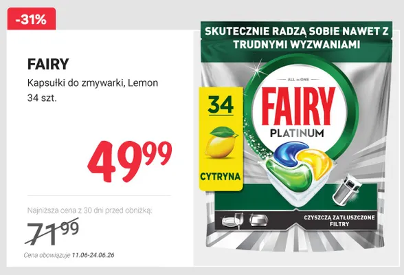 Kapsułki do zmywarki Fairy Platinum Cytryna promocja w Rossmann
