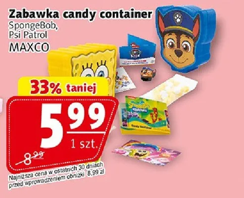 Zabawka candy container SpongeBob, Psi Patrol promocja w Prim Market