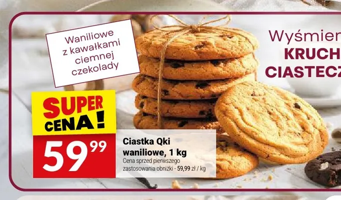 Ciastka Qki waniliowe z kawałkami ciemnej czekolady promocja w Twój Market
