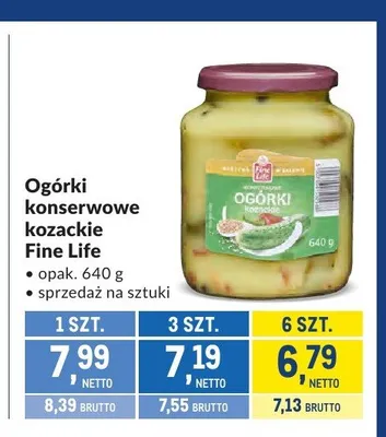 Ogórki konserwowe kozackie Fine Life promocja w Makro