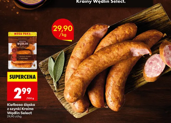 Kiełbasa śląska z szynki Kraina Wędlin Select promocja w Biedronka