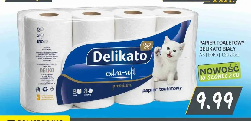 Papier toaletowy Delikato biały 8-pak promocja w Słoneczko