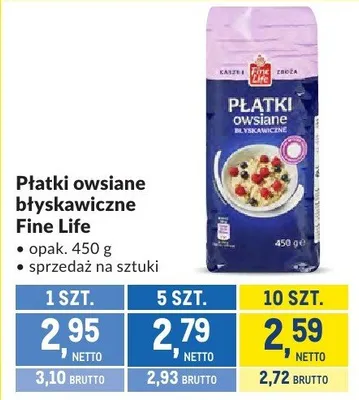 Płatki owsiane błyskawiczne Fine Life promocja w Makro