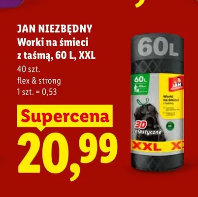 Worki na śmieci z taśmą Jan Niezbędny 60 l XXL promocja w Lidl