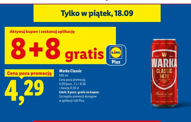 Piwo Warka Classic promocja w Lidl