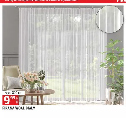 Firana woal biały wys. 300 cm promocja w Merkury Market