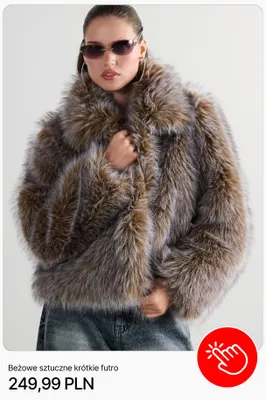 Beżowe sztuczne krótkie futro Cropp promocja w Cropp