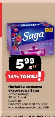 Herbatka owocowa ekspresowa Saga promocja w Netto