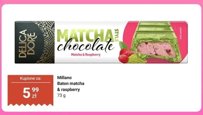 Baton matcha & raspberry Delica Dore promocja w Dino