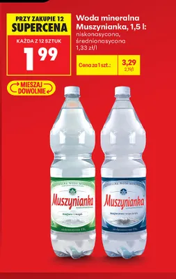 Woda mineralna gazowana Muszynianka niskonasycona promocja w Biedronka