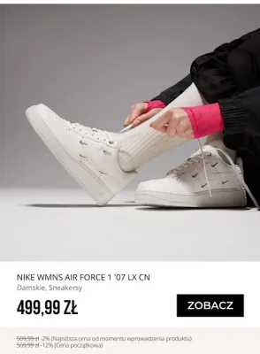 Sneakersy damskie Nike Wmns Air Force 1 '07 LX CN promocja w Sizeer