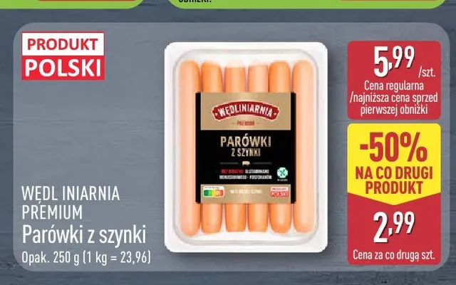 Parówki z szynki Wędliniarnia Premium promocja w Aldi