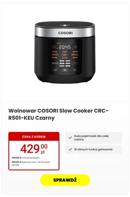 Wolnowar COSORI Slow Cooker Czarny promocja w Media Expert