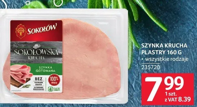 Szynka krucha plastry 160 g promocja w Selgros