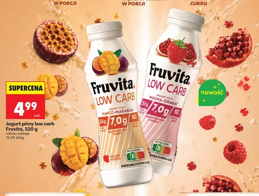 Jogurt pitny low carb Fruvita mango-marakuja promocja w Biedronka