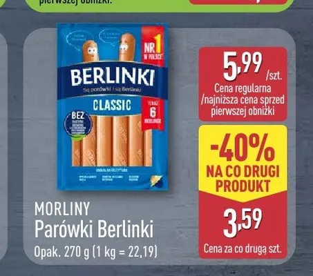 Parówki Berlinki Classic Morliny promocja w Aldi