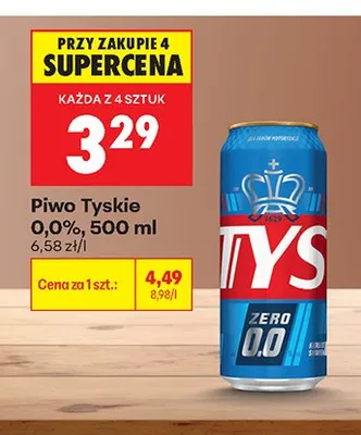 Piwo bezalkoholowe Tyskie 0,0% promocja w Biedronka