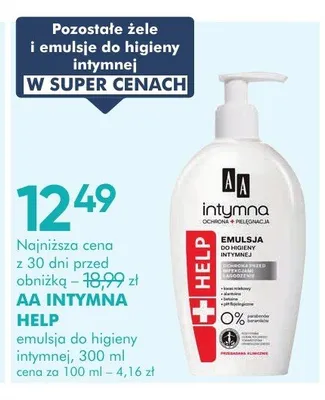 Emulsja do higieny intymnej AA INTYMNA HELP promocja w Super-Pharm