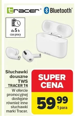 Słuchawki douszne TWS Tracer T4 w ofercie promocyjnej dostępne są również różne modele słuchawki marki Tracer promocja w Carrefour