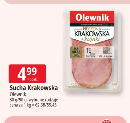 Kiełbasa sucha krakowska Olewnik promocja w Leclerc