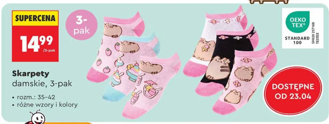 Skarpety damskie 3-pak Pusheen promocja w Biedronka