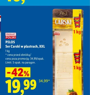 Ser Carski w plastrach XXL Pilos promocja w Lidl