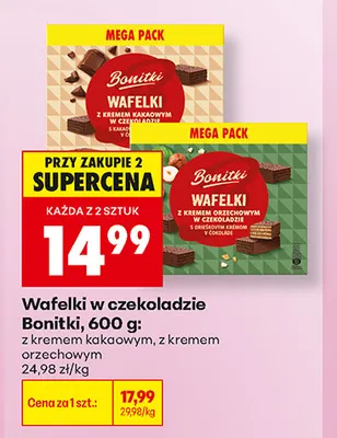 Wafelki w czekoladzie Bonitki z kremem kakaowym promocja w Biedronka
