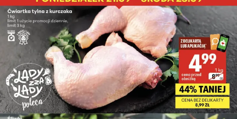 Ćwiartka tylna z kurczaka promocja w Delikatesy Centrum