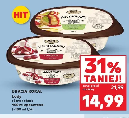 Lody Bracia Koral Jak Dawniej biała czekolada pistacja malina promocja w Kaufland