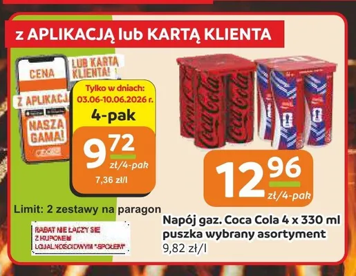 Napój gazowany Coca Cola 4-pak 330ml puszka promocja w Społem Częstochowa