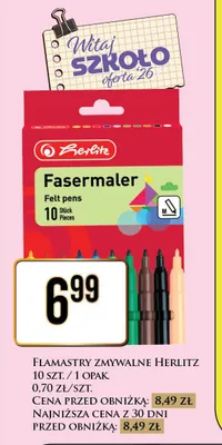 Flamastry zmywalne Herlitz promocja w Dino