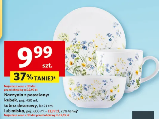 Naczynia z porcelany: kubek, talerz deserowy lub miska promocja w Auchan