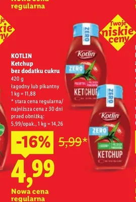 Ketchup bez dodatku cukru łagodny Kotlin promocja w Lidl
