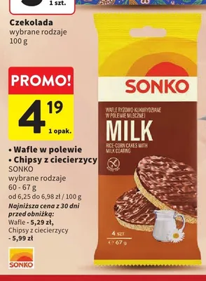 Wafle ryżowo-kukurydziane w polewie mlecznej Sonko promocja w Intermarche
