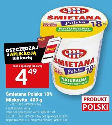 Śmietana Polska 18% Mlekovita promocja w Twój Market
