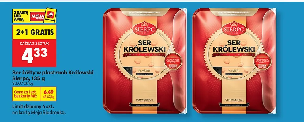 Ser żółty w plastrach Królewski Sierpc promocja w Biedronka