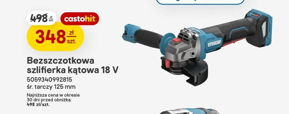 Bezszczotkowa szlifierka kątowa Erbauer promocja w Castorama