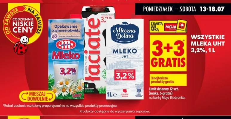 Mleko UHT 3,2% Łaciate promocja w Biedronka