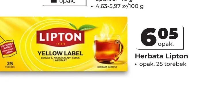 Herbata Lipton Yellow Label 25-pak promocja w Odido