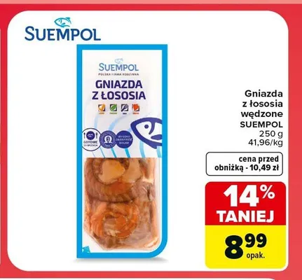 Gniazda z łososia wędzone Suempol promocja w Carrefour