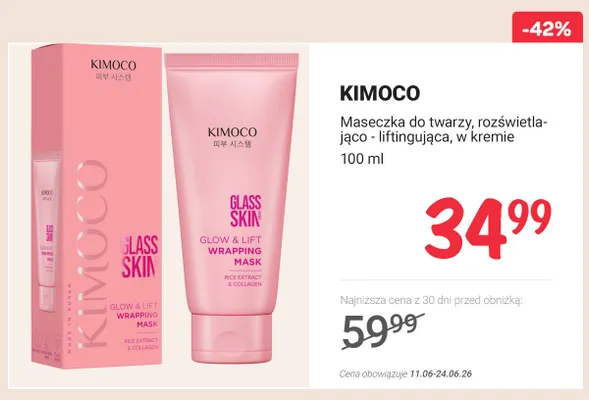Maseczka do twarzy rozświetlająco-liftingująca w kremie Kimoco promocja w Rossmann