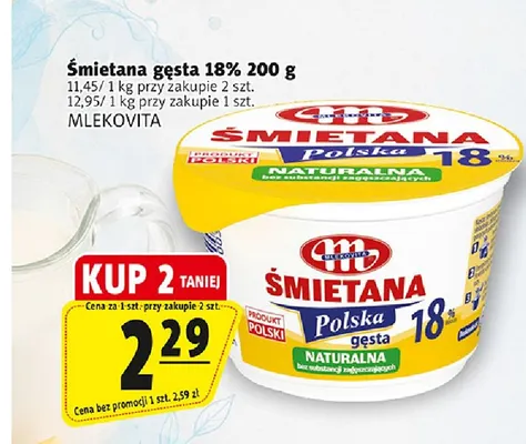 Śmietana gęsta Mlekovita 18% promocja w Prim Market