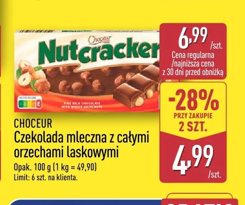 Czekolada mleczna z całymi orzechami laskowymi Choceur promocja w Aldi
