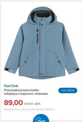 Przeciwdeszczowa kurtka chłopięca z kapturem niebieska Cool Club promocja w Smyk