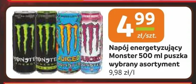 Napój energetyzujący Monster 500ml puszka promocja w Społem Częstochowa