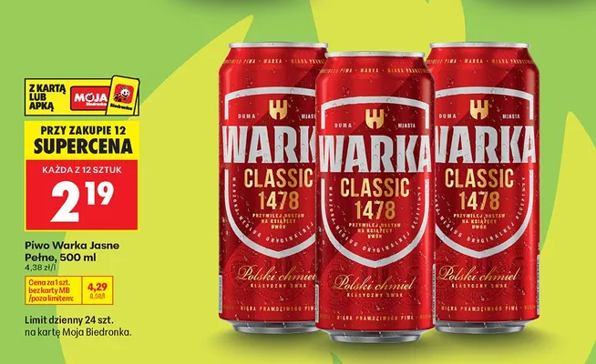 Piwo Warka Jasne Pełne promocja w Biedronka