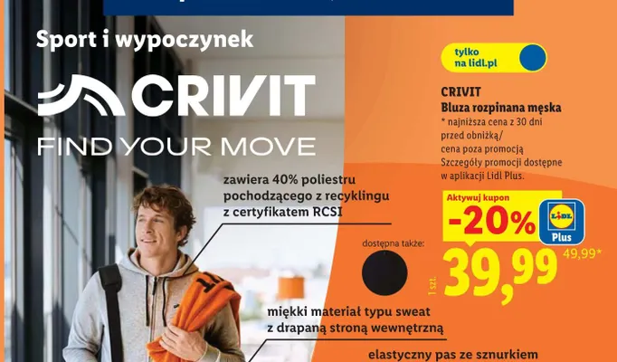 Bluza rozpinana męska Crivit promocja w Lidl