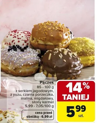 Pączek z serkiem jagodowym z yuzu, czarna porzeczka, malina, migdałowy, słony karmel promocja w Carrefour Market