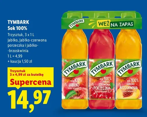 Sok 100% Tymbark Trzysztyk promocja w Lidl